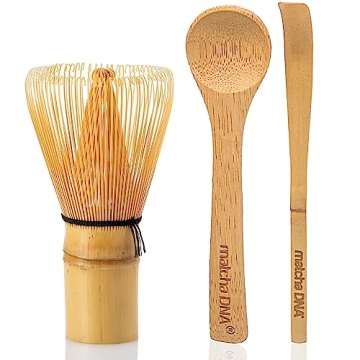 MATCHA DNA Bamboo Matcha Whisk with Bamboo Spoon and Hooked Bamboo Scoop (Chashaku) Set - Traditiona...