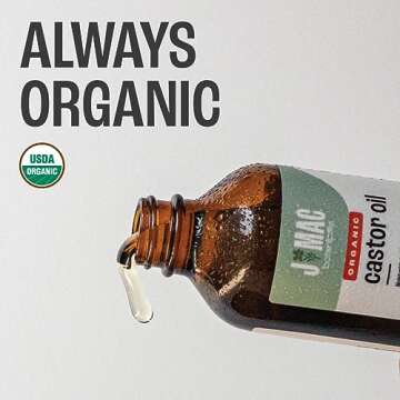 J MAC BOTANICALS, Organic Castor Oil Cold Pressed (Glass Bottle, 8 oz) pure unrefined, hexane free f...