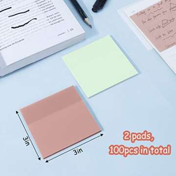 AIERSA Transparent Sticky Notes, 3"x3" Clear Sticky Notes Tabs Set for Annotation Books,Page Markers, Index, Bible Accessories, Aesthetic School Office Supplies,Neutral Pastel Colors,2 Pads