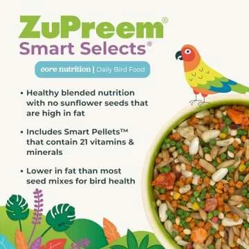 ZuPreem Smart Selects Daily Bird Food for Parrot, Conure, Caique, African Grey, Eclectus, Small Cockatoo, Bird Pellets and Seed Blend, Nutrition for Medium Large Birds, Parrot Food (M/L, 4 lb)