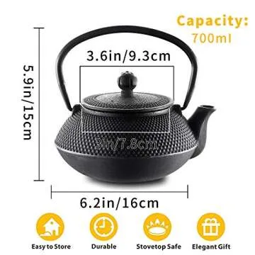 Velaze Cast Iron Teapot Set,Japanese Teapot Heat Preservation with Trivet,Stainless Steel Infuser and 2 Cups,Durable Cast Iron with a Fully Enameled Interior,Beautiful Hammered Design,700ML/23oz