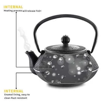 Velaze Cast Iron Teapot Set,Japanese Teapot Heat Preservation with Trivet,Stainless Steel Infuser and 2 Cups,Durable Cast Iron with a Fully Enameled Interior,Beautiful Hammered Design,700ML/23oz