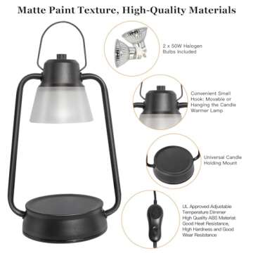 Hidnvefen Candle Warmer Lamp Lantern, Dimmable Electric Wax Melting Lamps with Timer, Candle Warmers Farmhouse for Rustic Home Decor, Flameless Candle Light for Cozy Aesthetic, Housewarming Gifts