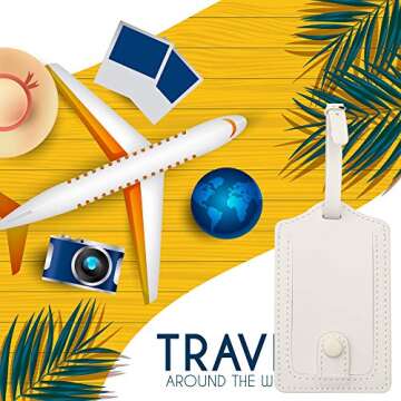 Jagucho Leather Luggage Tags for Men Women-Luggage Tags for Suitcases-Baggage Bag Tag Suitcase Labels ID Tags with Full Back Privacy Cover for Carnival Cruise Ships, Travel Tags (White 03)