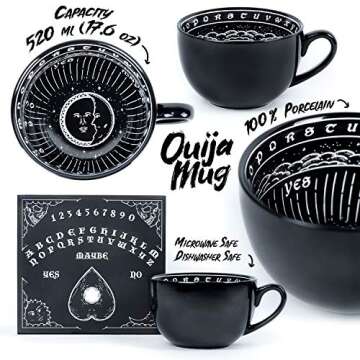 Rogue + Wolf Large Ouija Coffee Mug Halloween Mug Witchy Gifts Goth Accessories for Women Hocus Pocus Gothic Home Decor Unique Novelty Coffee Mugs Witchcraft Supplies - 17.6oz/500ml Porcelain