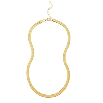 Reoxvo 14K Gold Plated Herringbone Necklace for Women