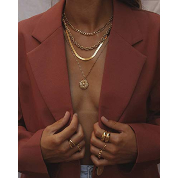 Reoxvo 14K Gold Plated Herringbone Necklace for Women