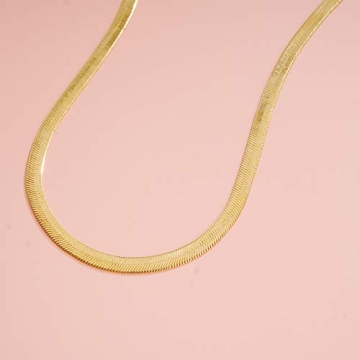 Reoxvo 14K Gold Plated Herringbone Necklace for Women