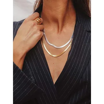 Reoxvo 14K Gold Plated Herringbone Necklace for Women