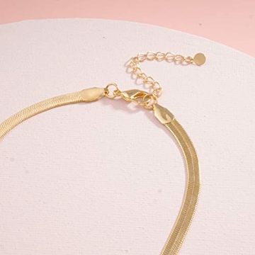 Reoxvo 14K Gold Plated Herringbone Necklace for Women