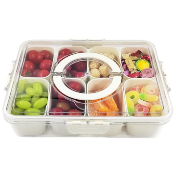 KocelFir Snack Box Container, Divided Serving Tray with Lid and Handle Snackle Box Container, Snack Organizer for Adults Fruit Tray, Veggie Tray, Perfect for Party, Entertaining