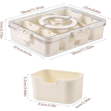 KocelFir Snack Box Container, Divided Serving Tray with Lid and Handle Snackle Box Container, Snack Organizer for Adults Fruit Tray, Veggie Tray, Perfect for Party, Entertaining
