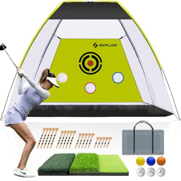 SAPLIZE Golf Practice Net with Mat, Tees & Balls - 10x7 ft