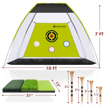 SAPLIZE Golf Practice Net with Mat, Tees & Balls - 10x7 ft