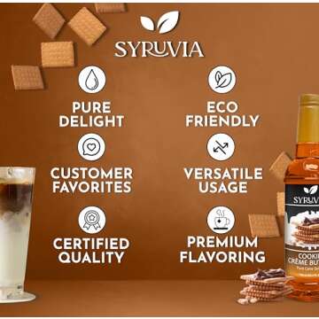 Syruvia Cookie Butter Coffee Syrup - 25.4 fl oz. Premium Coffee Flavoring Syrup. Kosher, and Gluten-Free. Ideal for Enhancing Drinks, Sodas, Shakes, Desserts, and More.