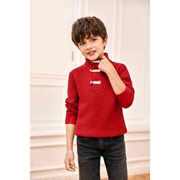 Makkrom Toddler Sweater Baby Boy Girl Turtleneck Cable Knit Sweaters Long Sleeve Christmas Outwear Spring Fall Winter Red