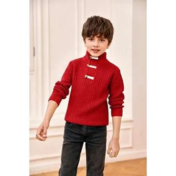 Makkrom Toddler Sweater Baby Boy Girl Turtleneck Cable Knit Sweaters Long Sleeve Christmas Outwear Spring Fall Winter Red