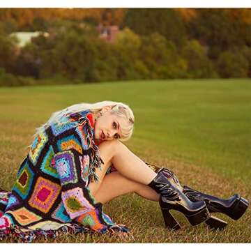 Uacllcau Platform Boots for Women Mid Calf Boots Square Toe Chunky High Heel Boots Side Zipper Ankle Booties