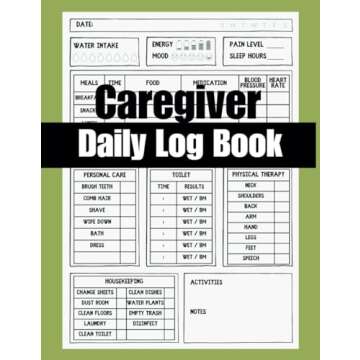 Caregiver Daily Log Book For Elderly Seniors: Caregiver Task Checklist Daily Report Sheets
