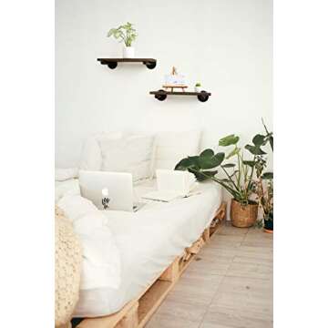 Mkono Floating Shelves Wall Mounted Industrial Shelves Rustic Wood Wall Shelf with Pipe Brackets Set of 2 Storage Shelving Farmhouse Home Decor for Bathroom Living Room Kitchen Office