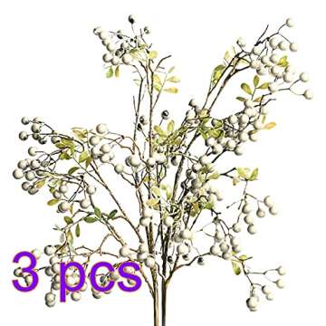 RESOYE 3Pack Artificial White Berry Stems, 27.5 Inches Faux Holly Berry Branches Artificial Berry Fl...