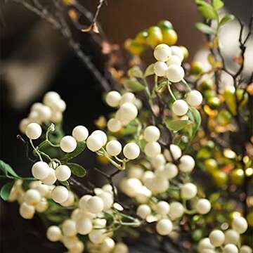 RESOYE 3Pack Artificial White Berry Stems, 27.5 Inches Faux Holly Berry Branches Artificial Berry Flowers Bouquet for Table Centerpiece Vase Home Wedding Christmas Holiday Decor