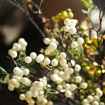 RESOYE 3Pack Artificial White Berry Stems, 27.5 Inches Faux Holly Berry Branches Artificial Berry Flowers Bouquet for Table Centerpiece Vase Home Wedding Christmas Holiday Decor