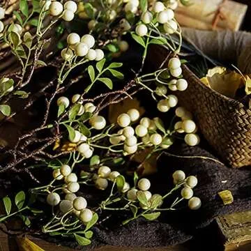 RESOYE 3Pack Artificial White Berry Stems, 27.5 Inches Faux Holly Berry Branches Artificial Berry Flowers Bouquet for Table Centerpiece Vase Home Wedding Christmas Holiday Decor