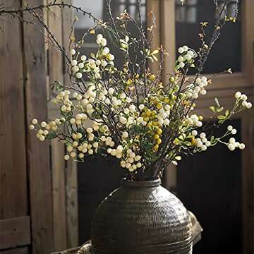 RESOYE 3Pack Artificial White Berry Stems, 27.5 Inches Faux Holly Berry Branches Artificial Berry Flowers Bouquet for Table Centerpiece Vase Home Wedding Christmas Holiday Decor