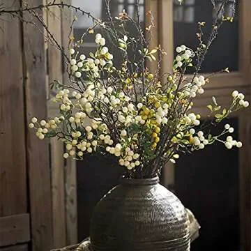 RESOYE 3Pack Artificial White Berry Stems, 27.5 Inches Faux Holly Berry Branches Artificial Berry Flowers Bouquet for Table Centerpiece Vase Home Wedding Christmas Holiday Decor