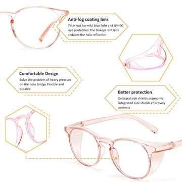 Outray 2 Pack Womens Safety Glasses Anti-Fog Blue Light Goggles Fashion Eye Protection