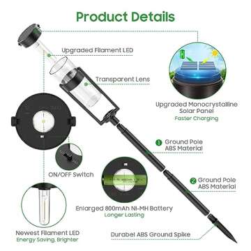 BUCASA Solar Pathway Lights Outdoor 6 Pack, Upgraded Super Bright Up to 12 Hrs Long Lasting Solar Outdoor Lights, IP65 Waterproof Auto ON/Off Landscape Path Lights for Walkway Driveway Patio Yard