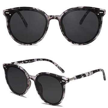 SOJOS Classic Round Sunglasses for Women Men Retro Vintage Shades Large Plastic Frame Sunnies SJ2067 with Grey Tortoise Frame/Grey Lens