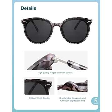 SOJOS Classic Round Sunglasses for Women Men Retro Vintage Shades Large Plastic Frame Sunnies SJ2067 with Grey Tortoise Frame/Grey Lens