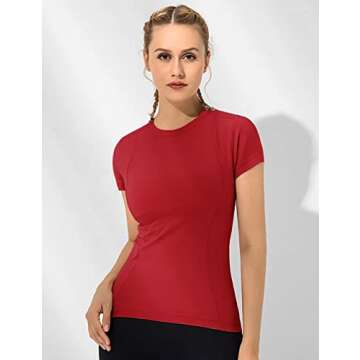 Loovoo Woman Workout Sets Crew-Neck Basketball Tops Stretchy Scrubs Absorbing t-Shirts Compress Comfortable Smooth tee