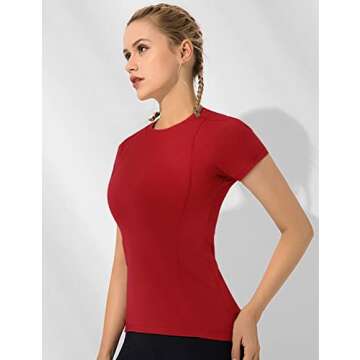 Loovoo Woman Workout Sets Crew-Neck Basketball Tops Stretchy Scrubs Absorbing t-Shirts Compress Comfortable Smooth tee