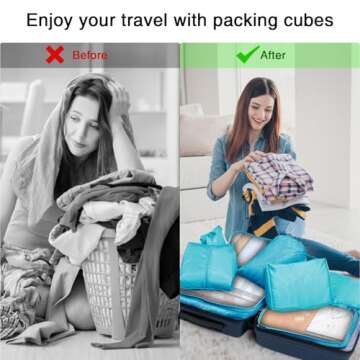 Packing Cubes for Travel, Travel Cubes for Packing 8 Set Lightweight Travel Cubes Luggage Organizer Bags Suitcase Organizer (Cyan)