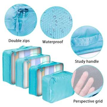 Packing Cubes for Travel, Travel Cubes for Packing 8 Set Lightweight Travel Cubes Luggage Organizer Bags Suitcase Organizer (Cyan)