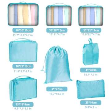 Packing Cubes for Travel, Travel Cubes for Packing 8 Set Lightweight Travel Cubes Luggage Organizer Bags Suitcase Organizer (Cyan)
