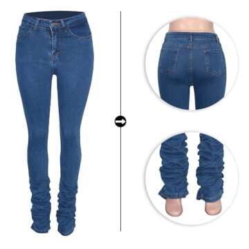 Women's Skinny Jeans Classic High Rise Stretch Bootcut Stacked Pull-On Denim Pants Long Trouser