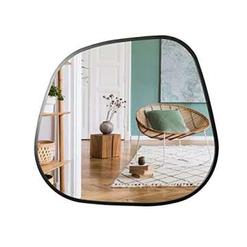Black Wall Mirror Irregular, 20'' x 18.5'', Wall Mounted Mirror for Bathroom Bedroom Entryway, Metal Frame Mirror Wall Decor (Black)