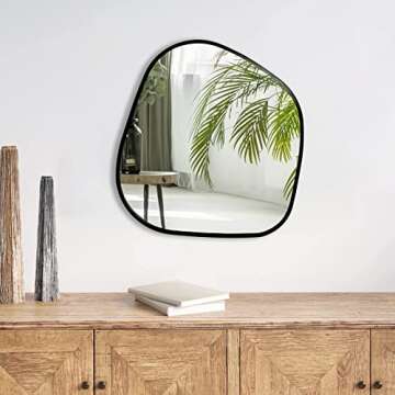 Black Wall Mirror Irregular, 20'' x 18.5'', Wall Mounted Mirror for Bathroom Bedroom Entryway, Metal Frame Mirror Wall Decor (Black)