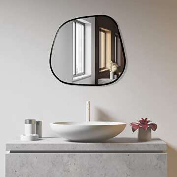 Black Wall Mirror Irregular, 20'' x 18.5'', Wall Mounted Mirror for Bathroom Bedroom Entryway, Metal Frame Mirror Wall Decor (Black)