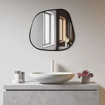 Black Wall Mirror Irregular, 20'' x 18.5'', Wall Mounted Mirror for Bathroom Bedroom Entryway, Metal Frame Mirror Wall Decor (Black)