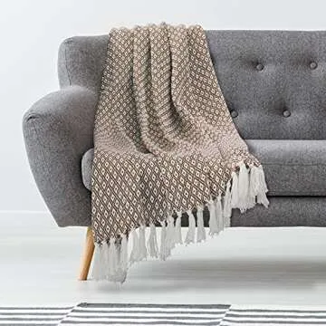 Americanflat 50x60 Throw Blanket - Soft and Breathable Cotton Throw Blanket for Couch, Bed, Chair - Decorative Blankets Perfect for Home, Office, or Outdoor Use - Mustard and Cream Mini Diamond