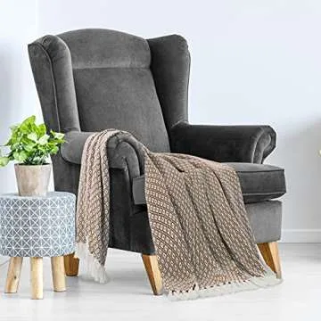 Americanflat 50x60 Throw Blanket - Soft and Breathable Cotton Throw Blanket for Couch, Bed, Chair - Decorative Blankets Perfect for Home, Office, or Outdoor Use - Mustard and Cream Mini Diamond