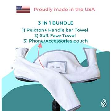 SELINA Handlebar Towel and Face Towel Set for The Peloton Bike | Made in USA | Premium Accessories for Your Peloton Bike - No Slip Handlebar's Cover (Compatible with The Peloton Plus)