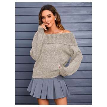 MakeMeChic Women's Off The Shoulder Sweater Oversized Long Sleeve Off Shoulder Sweaters Tops Apricot Small