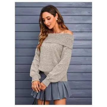 MakeMeChic Women's Off The Shoulder Sweater Oversized Long Sleeve Off Shoulder Sweaters Tops Apricot Small