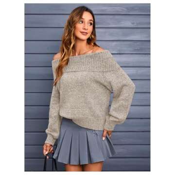 MakeMeChic Women's Off The Shoulder Sweater Oversized Long Sleeve Off Shoulder Sweaters Tops Apricot Small